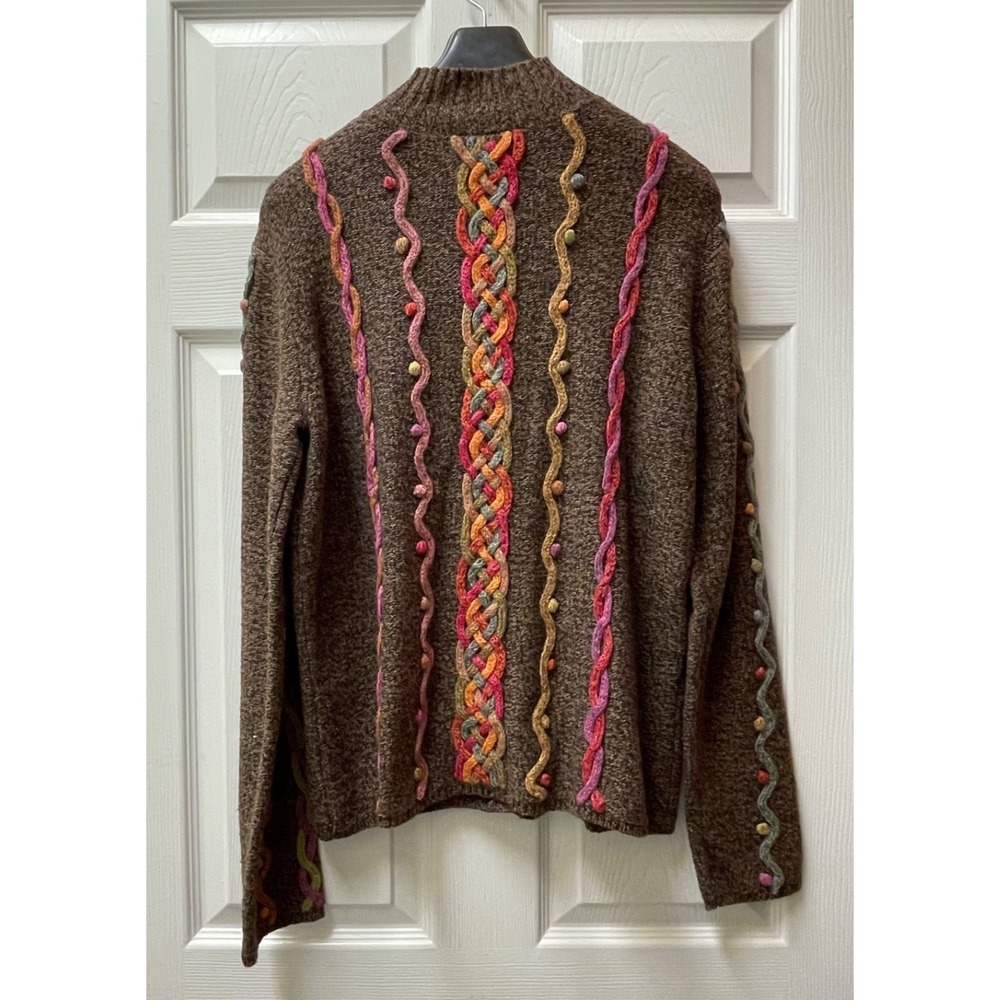 Vintage Talbots Womens L Cardigan Bright Striped Textured USA Made Floral Button - Picture 6 of 14
